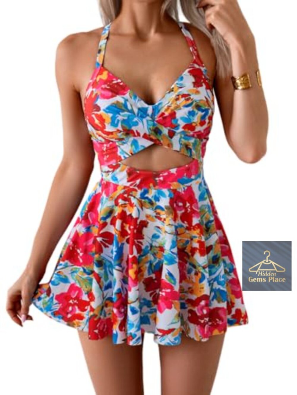 Women's One Piece Swim Dress Tummy Control Swimdress with Skirt